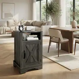 LUCKY ONE - 16" Assembled Farmhouse Nightstand with Charging Station USB - Dark Gray