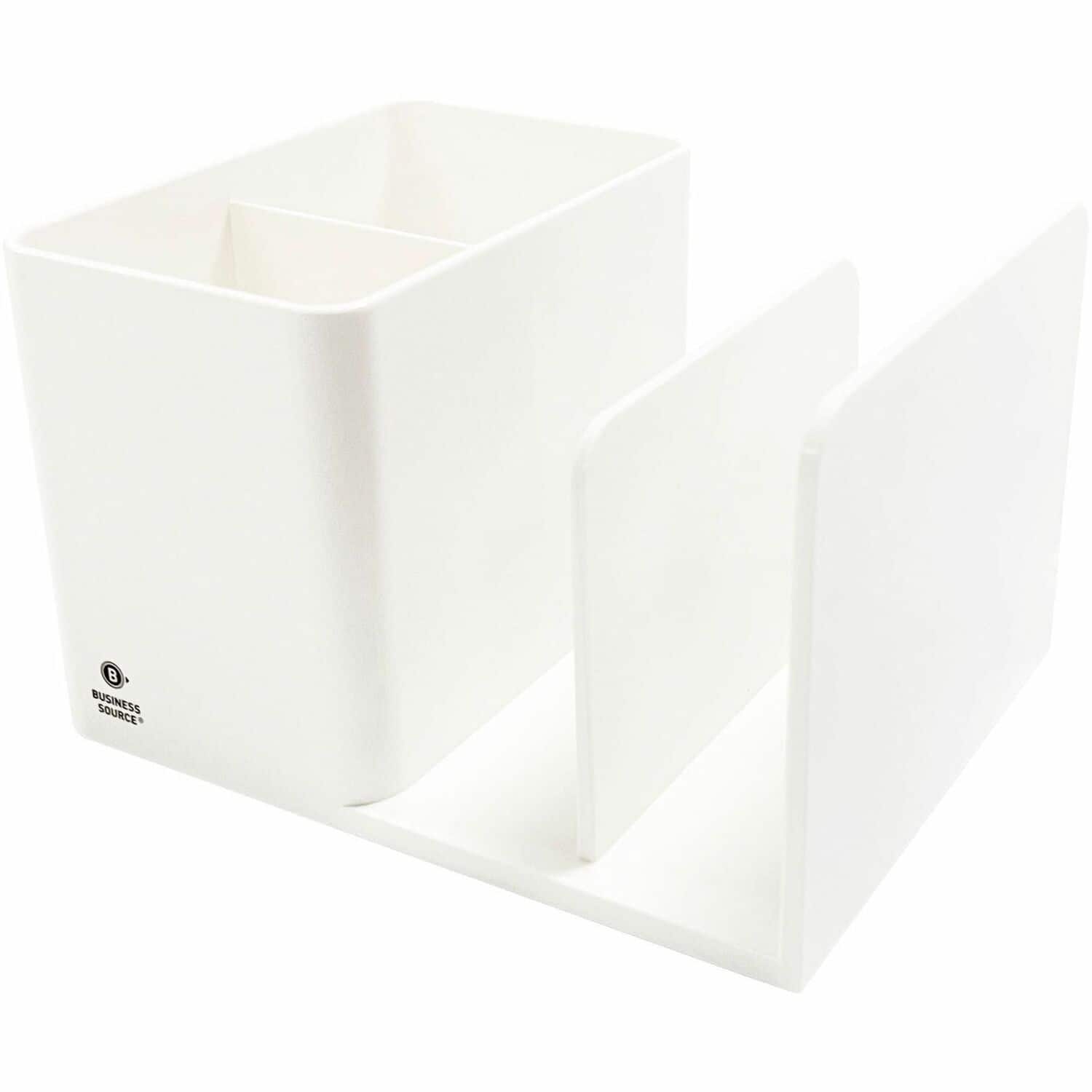 Business Source - Multifunctional Pen Cup Organizer 2 Compartment 3.80" x 6.10" x 4.70" Durable ABS Plastic - White