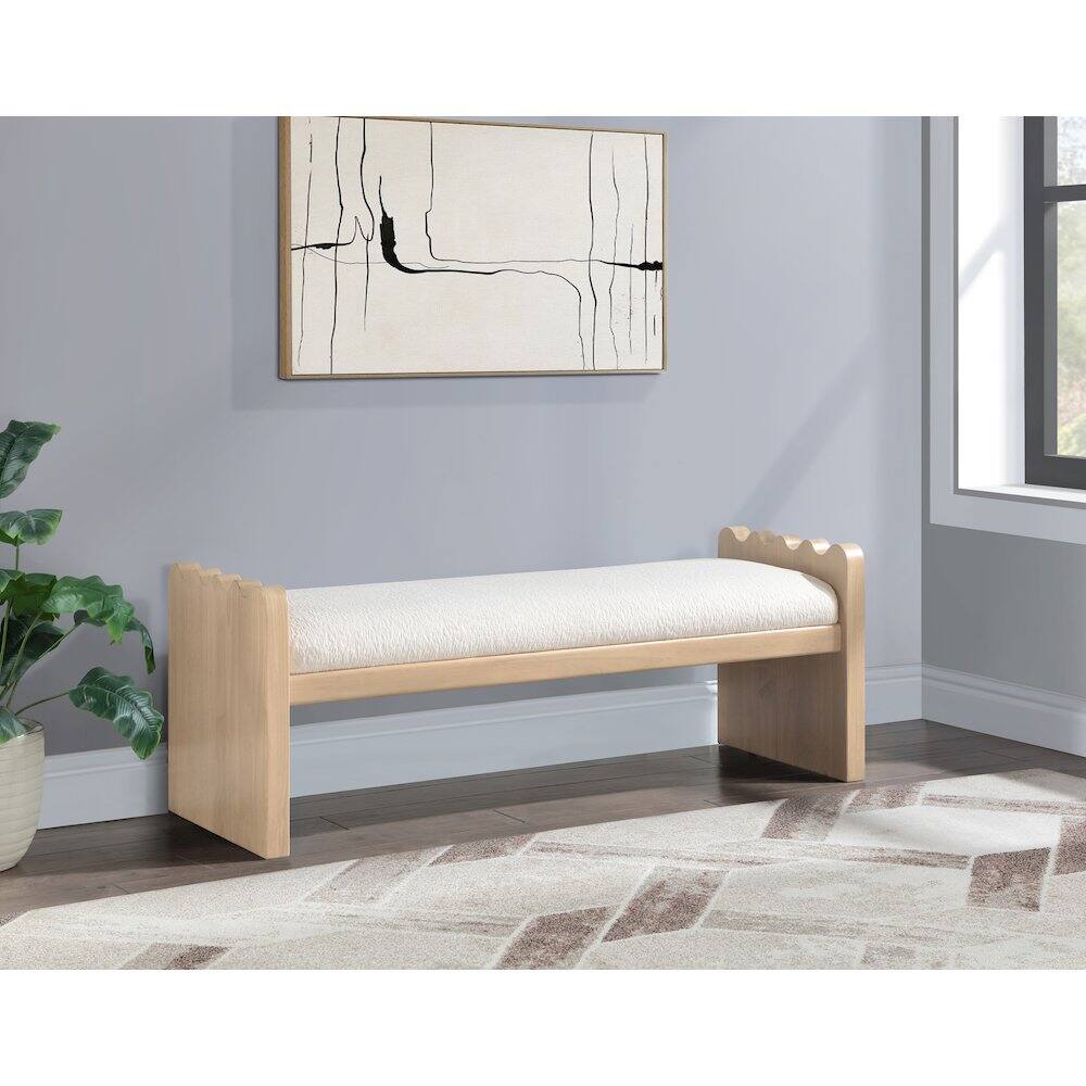 Alt View 1. Meridian Furniture - Sonia Cream Velour Fur Fabric Bench - Beige.
