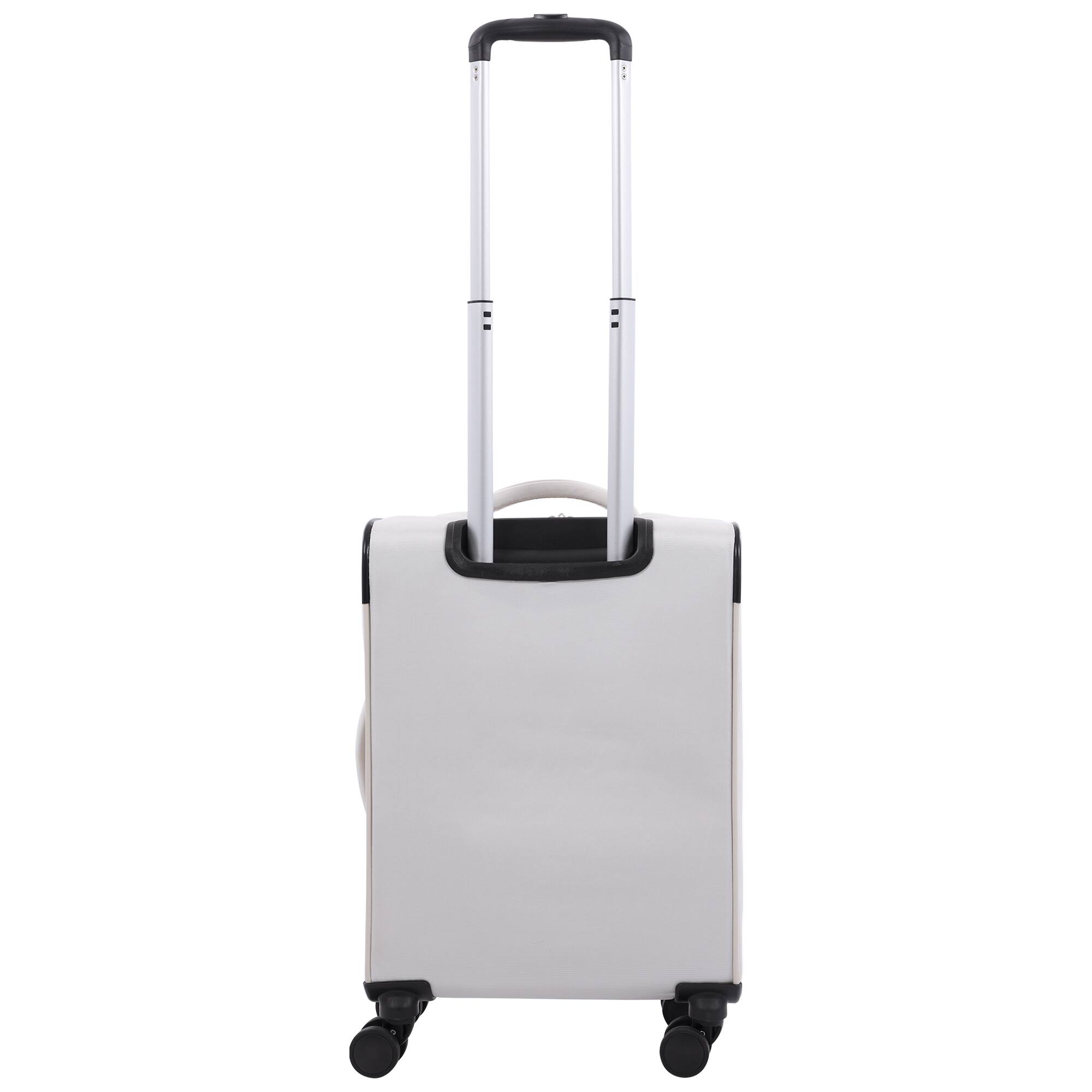 Back. Martha Stewart - 22" Softside Carry-On Luggage – Expandable Spinner with 8 Wheels & Front Zip Pockets - LIGHT GREY.