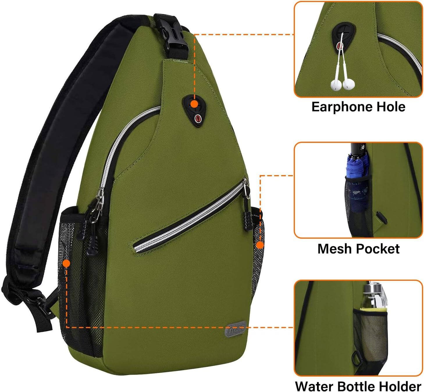 Earphone Hole  
Mesh Pocket  
Water Bottle Holder