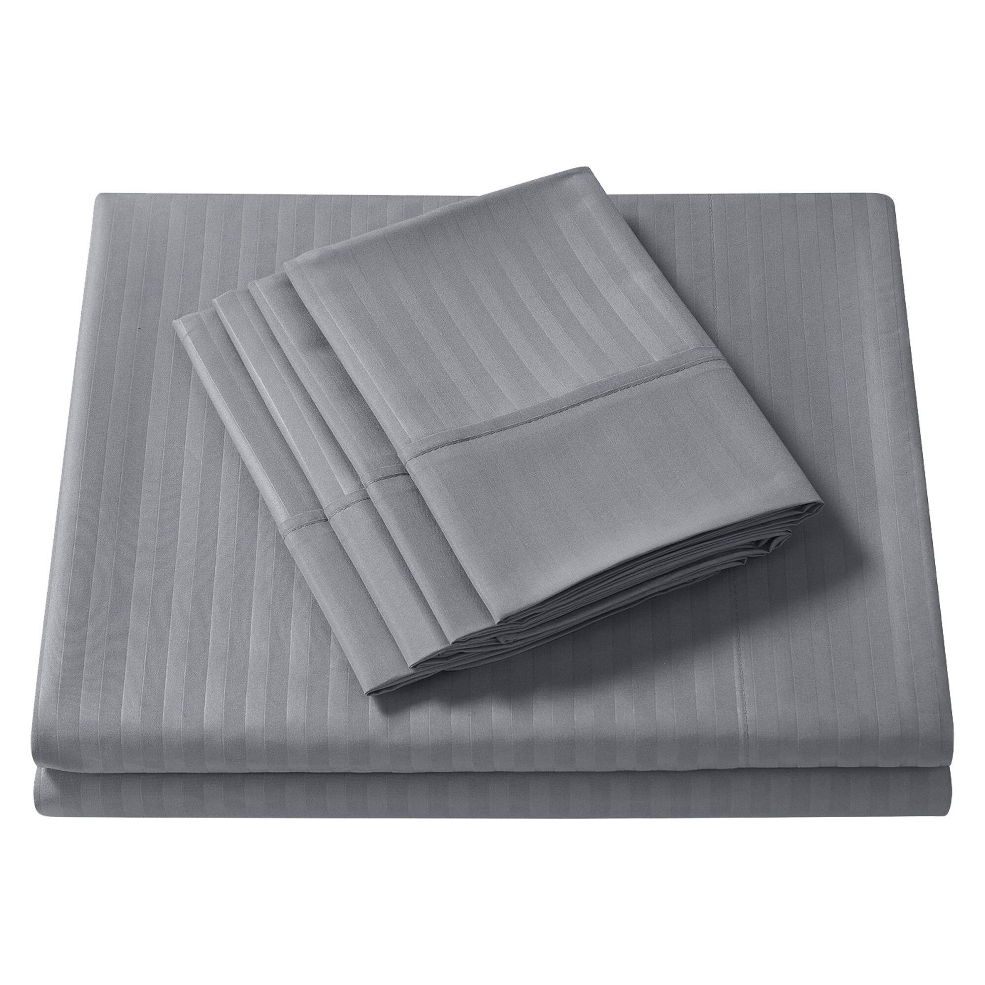 Angle. Sweet Home Collection - 6 Piece Embossed Dobby Stripe Sheet Set, Double Brushed Microfiber, King - Silver.