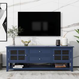 Dexmalle - Dexmalle-Modern TV Stand for 60 Inch TVs Entertainment Center with 2 Drawers and 2 Cabinets - Blue