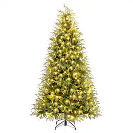 Gymax - 7 FT Outdoor Artificial Christmas Tree w/ 1217 Branch Tips 400 Warm White LED Lights - Green