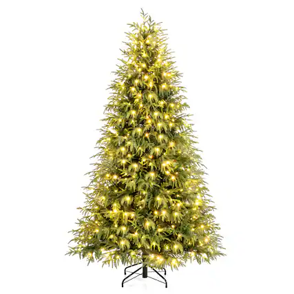 Front. Gymax - Gymax 7 FT Outdoor Artificial Christmas Tree w/ 1217 Branch Tips 400 Warm White LED Lights Green - Green.
