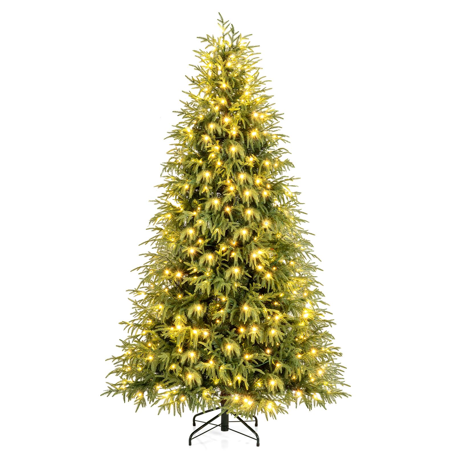 Gymax - 7 FT Outdoor Artificial Christmas Tree w/ 1217 Branch Tips 400 Warm White LED Lights - Green