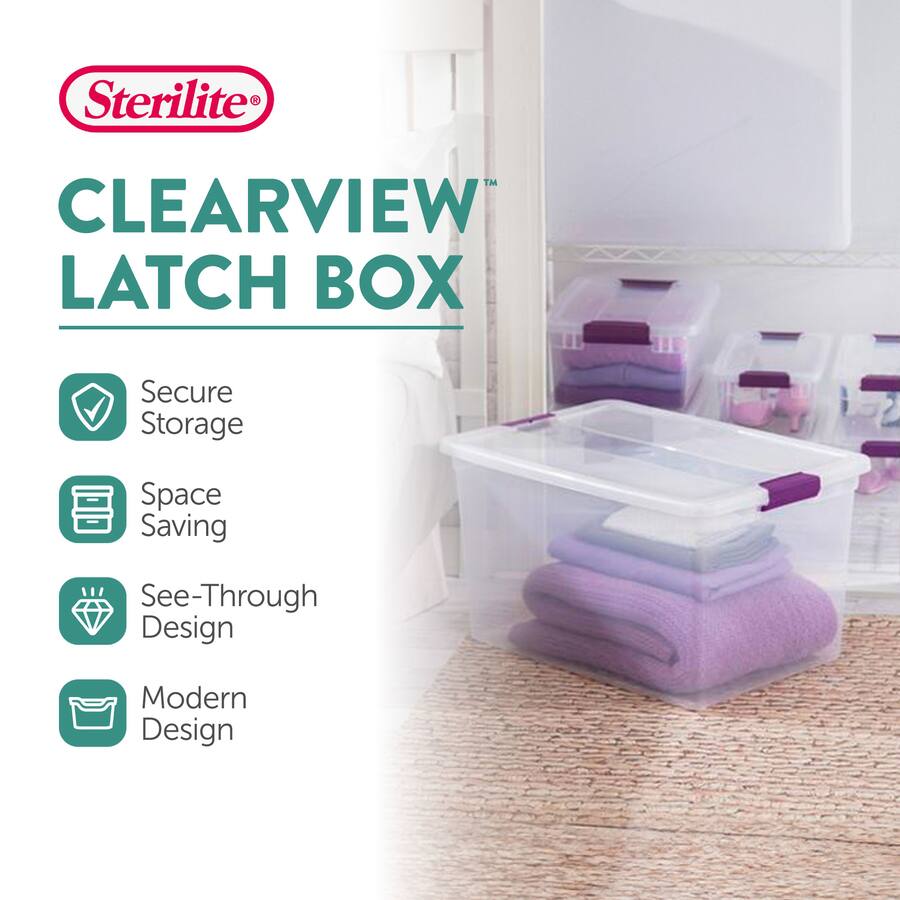 Sterilite ClearView 66 Quart Plastic Stacking Storage Tote w/ Latch Lid ...