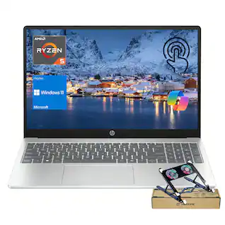 HP - 15.6" FHD Touchscreen Laptop - AMD Ryzen 5 7520U, 8GB RAM - 256GB SSD - Numeric Keypad & Copilot - PCO Laptop Cooler - Silver