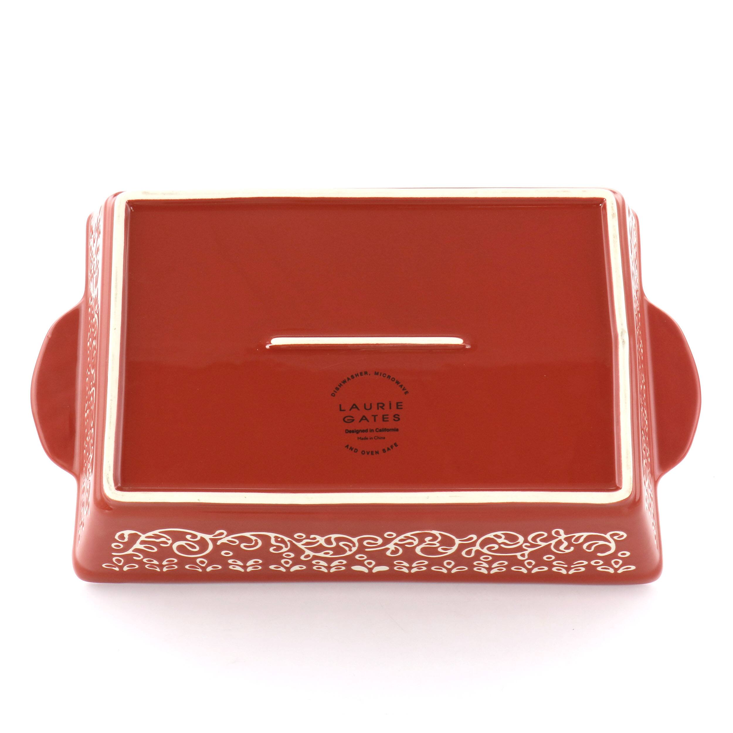 Gibson - Laurie Gates 2 Piece Tierra Wax Relief Stoneware Baker Set - Red and Mint - Thumbnail 3