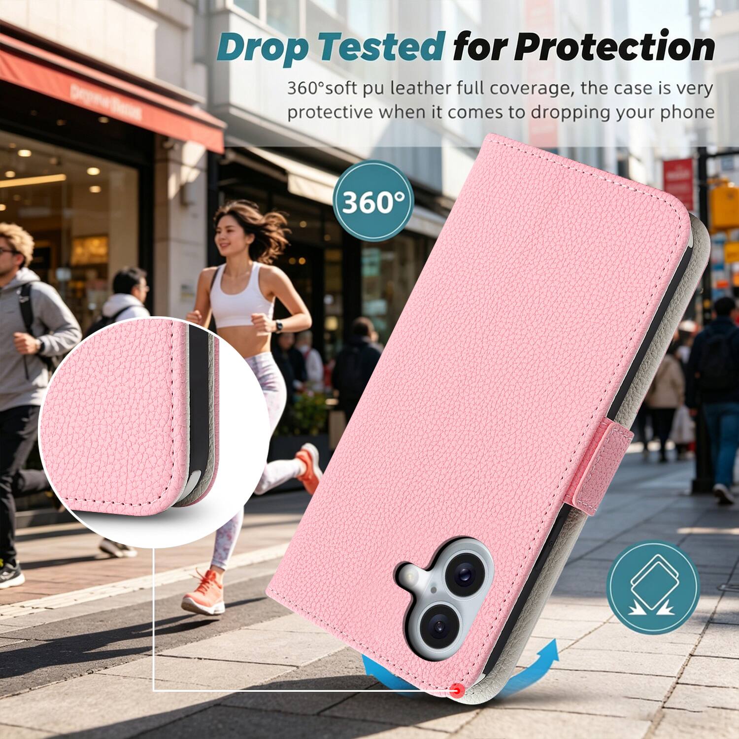 Drop Tested for Protection  
360° soft pu leather full coverage, the case is very protective when it comes to dropping your phone