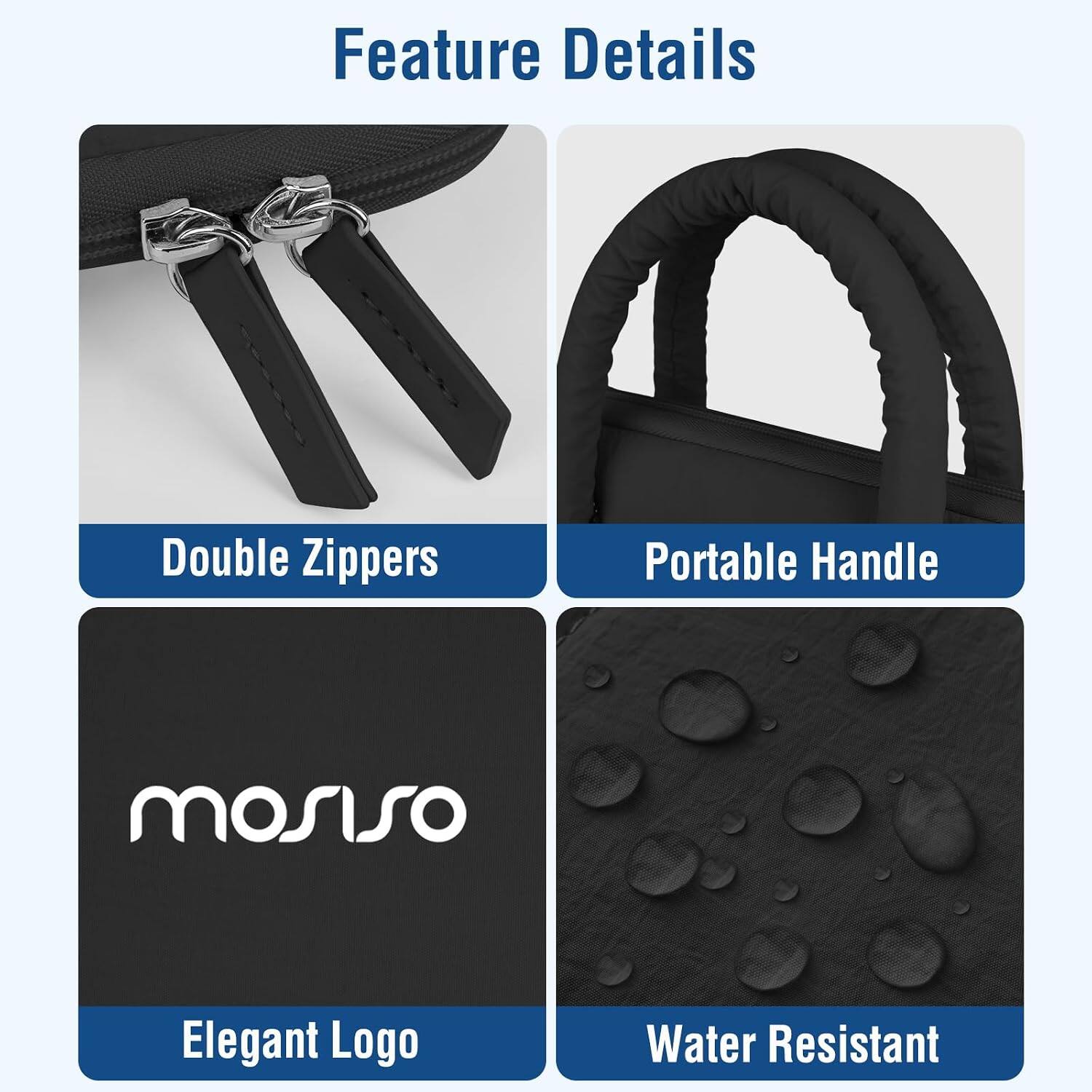 Feature Details

- Double Zippers
- Portable Handle
- Elegant Logo
- Water Resistant