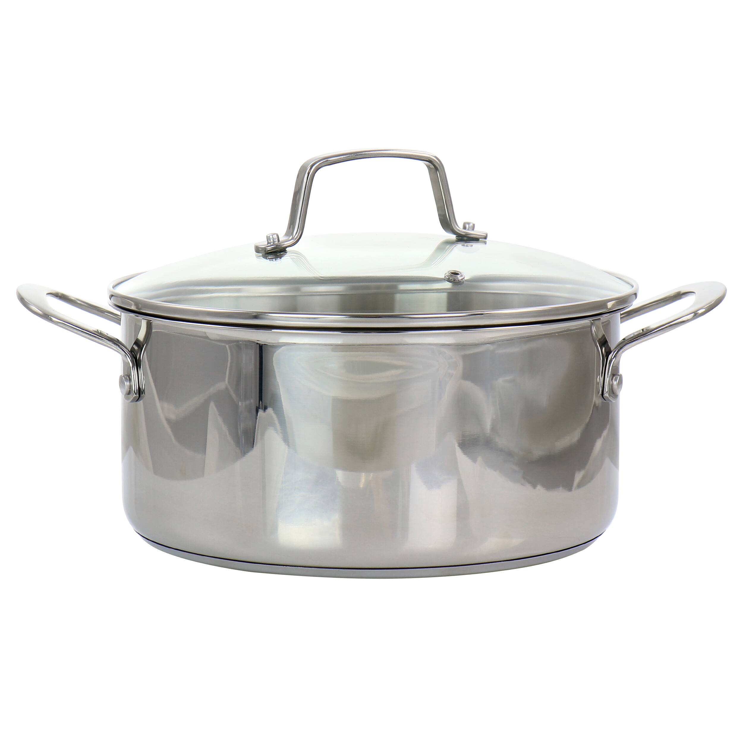 Front. Martha Stewart - Martha Stewart 5 Quart Stainless Steel Dutch Oven with Vented Glass Lid - Silver.