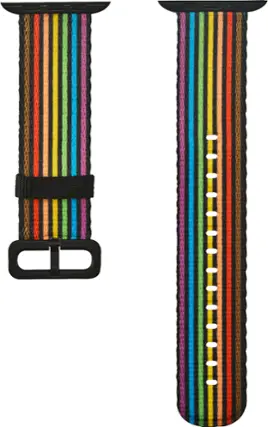 Angle. Modal™ - Pride Edition Woven Nylon Band for Apple Watch 42, 44, 45mm (Series 1-8) and Apple Watch Ultra 49mm - Black/Pride Stripe.