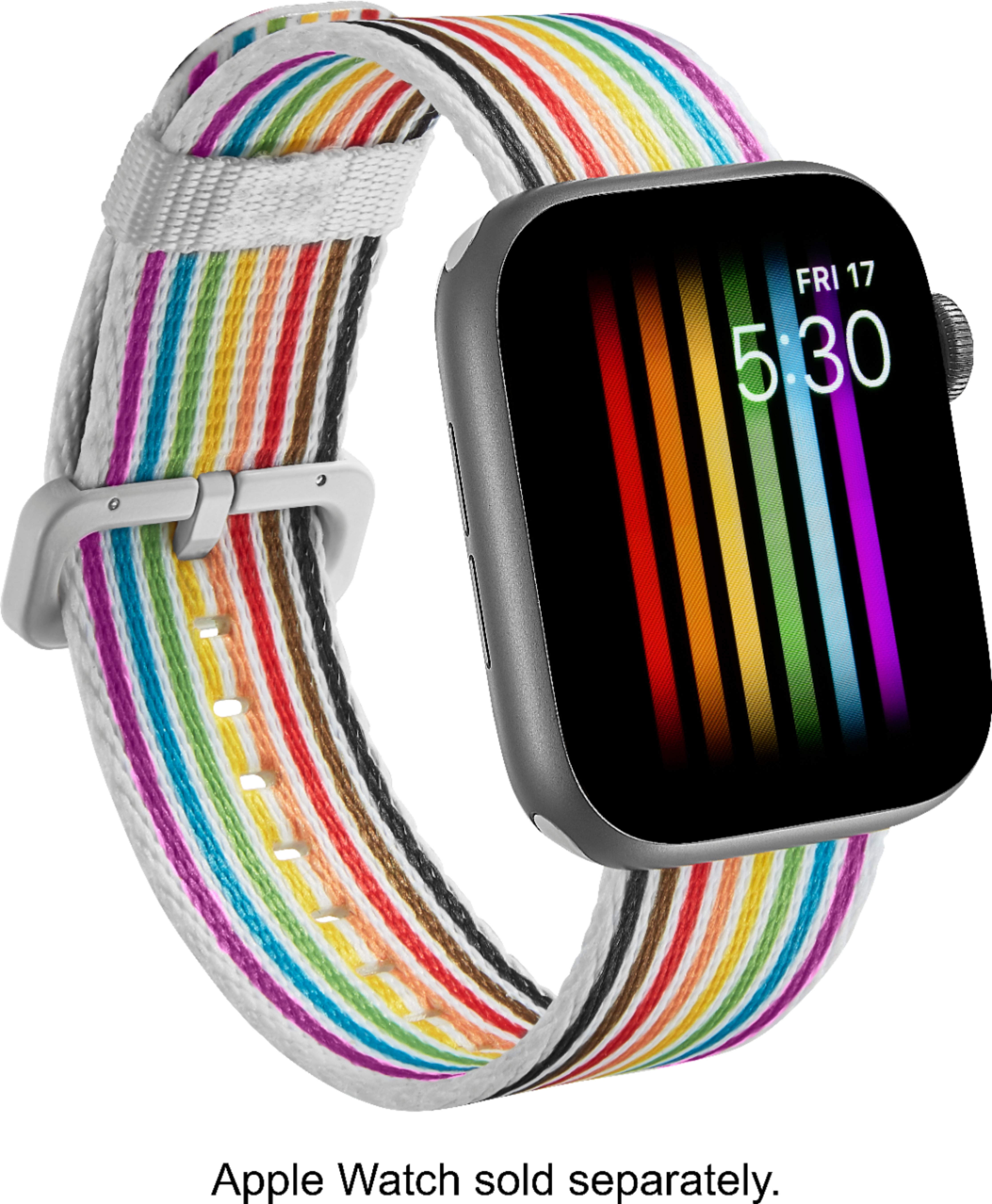 Left View: Modal™ - Pride Edition Woven Nylon Band for Apple Watch 42mm, 44mm, and 45mm - White/Pride Stripe