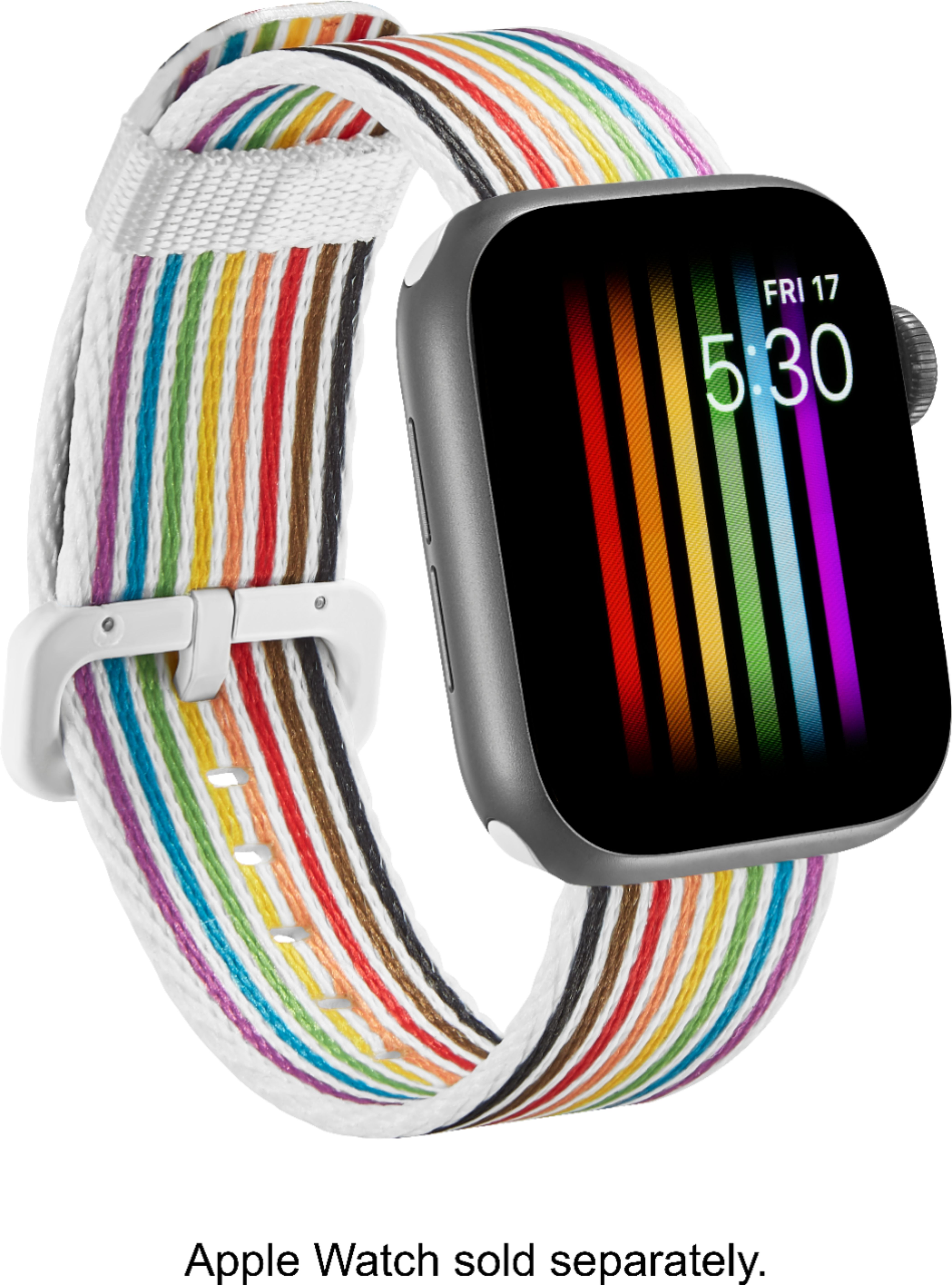 Left View: Modal™ - Pride Edition Woven Nylon Band for Apple Watch 38mm, 40mm and 41mm - White/Pride Stripe