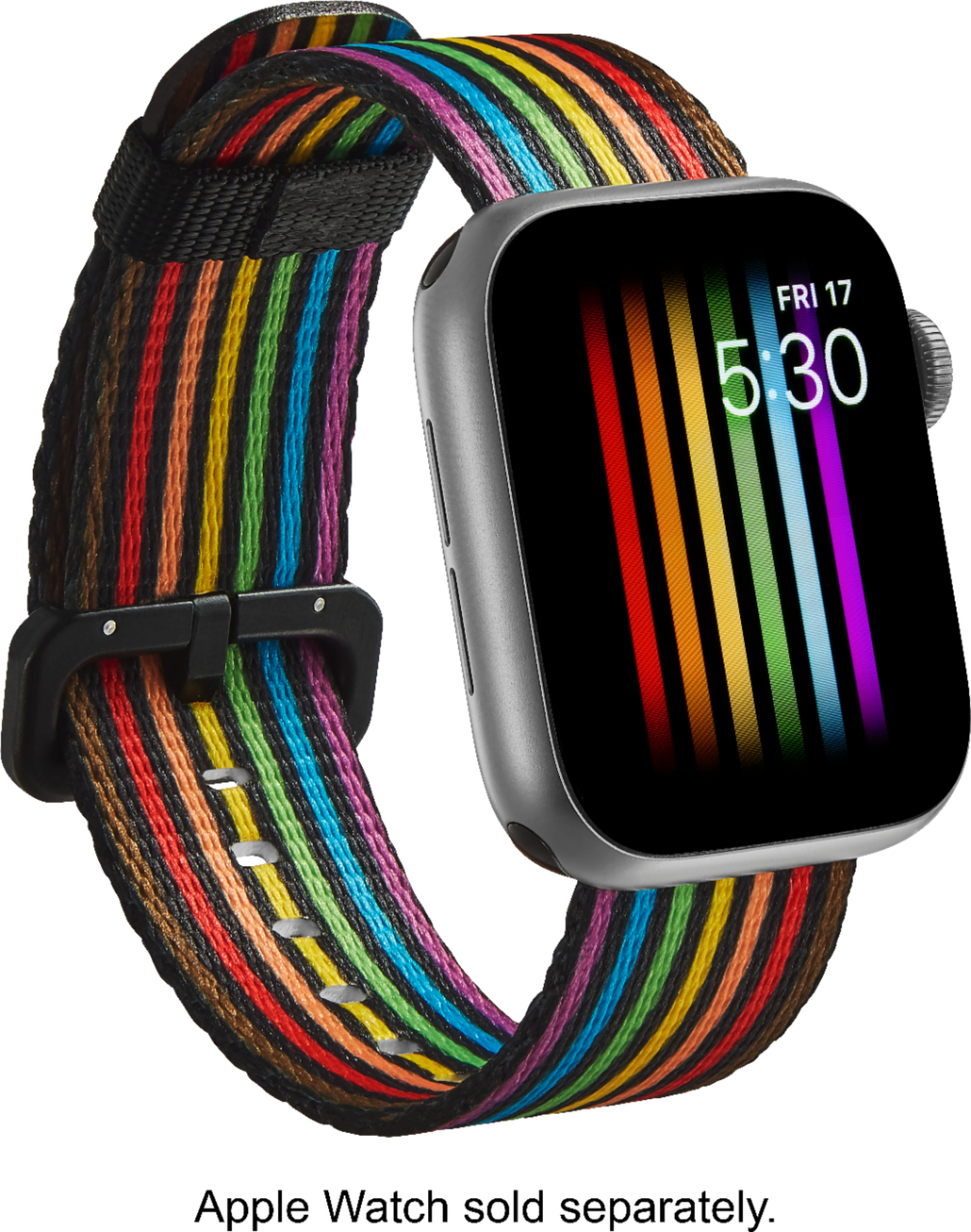 Left View: Modal™ - Pride Edition Woven Nylon Band for Apple Watch 38mm, 40mm and 41mm - Black/Pride Stripe