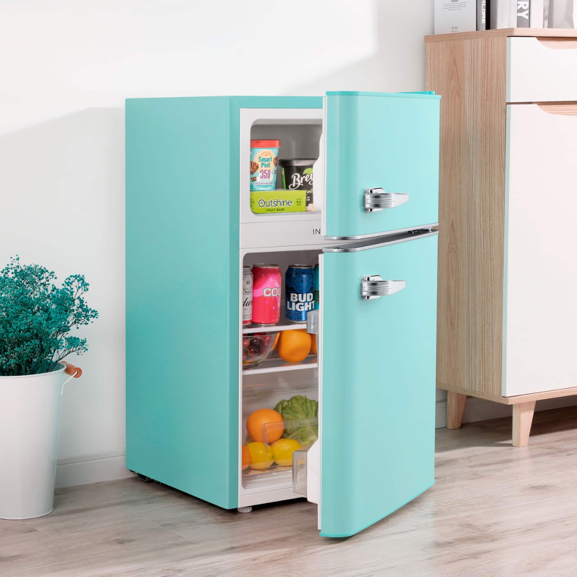 Zoom in on Alt View Zoom 16. Insignia™ - Retro 3.1 cu. ft. Mini Fridge with Top Freezer - Mint.