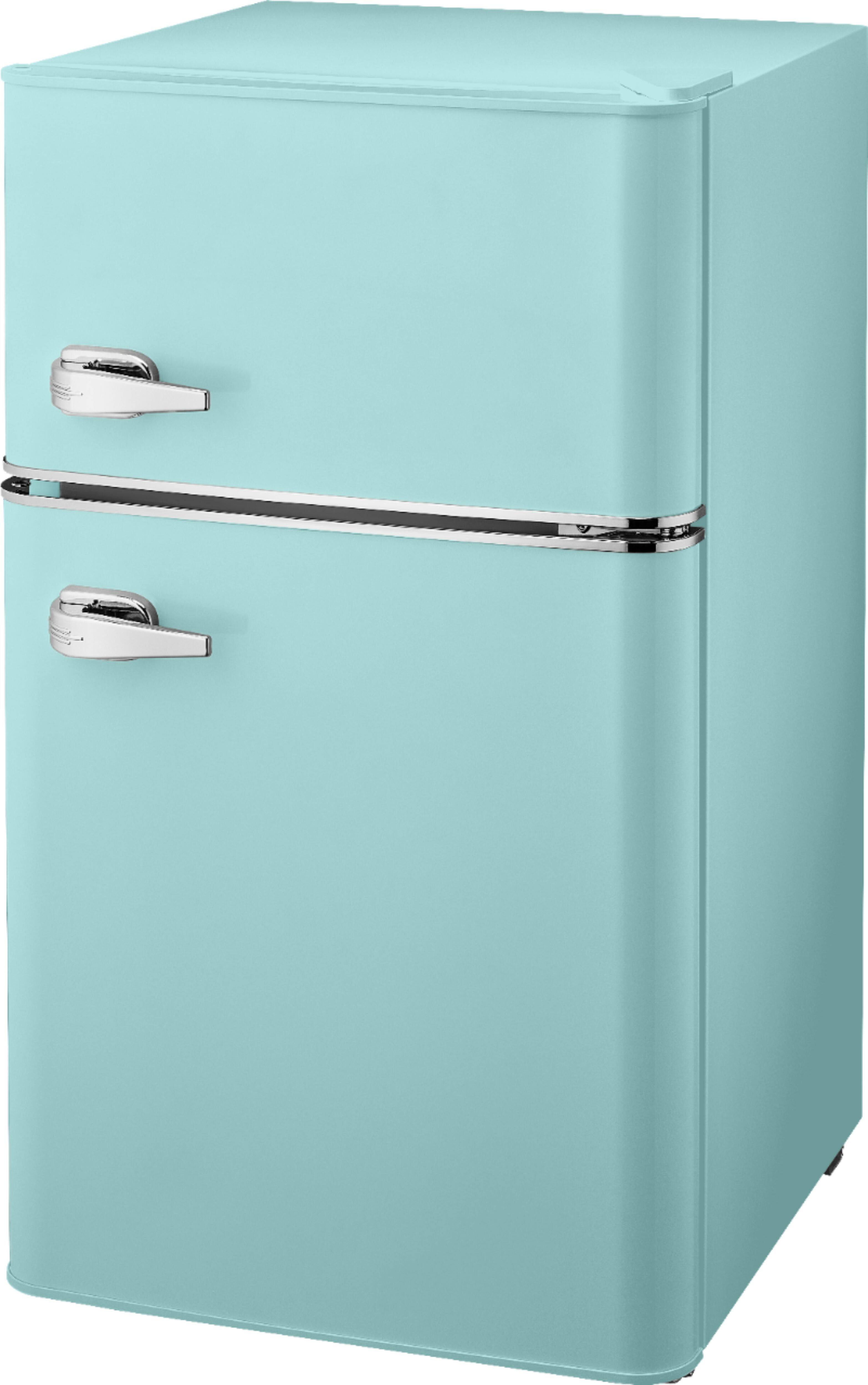Left. Insignia™ - Retro 3.1 cu. ft.  Mini Fridge with Top Freezer and ENERGY STAR Certification - Mint.