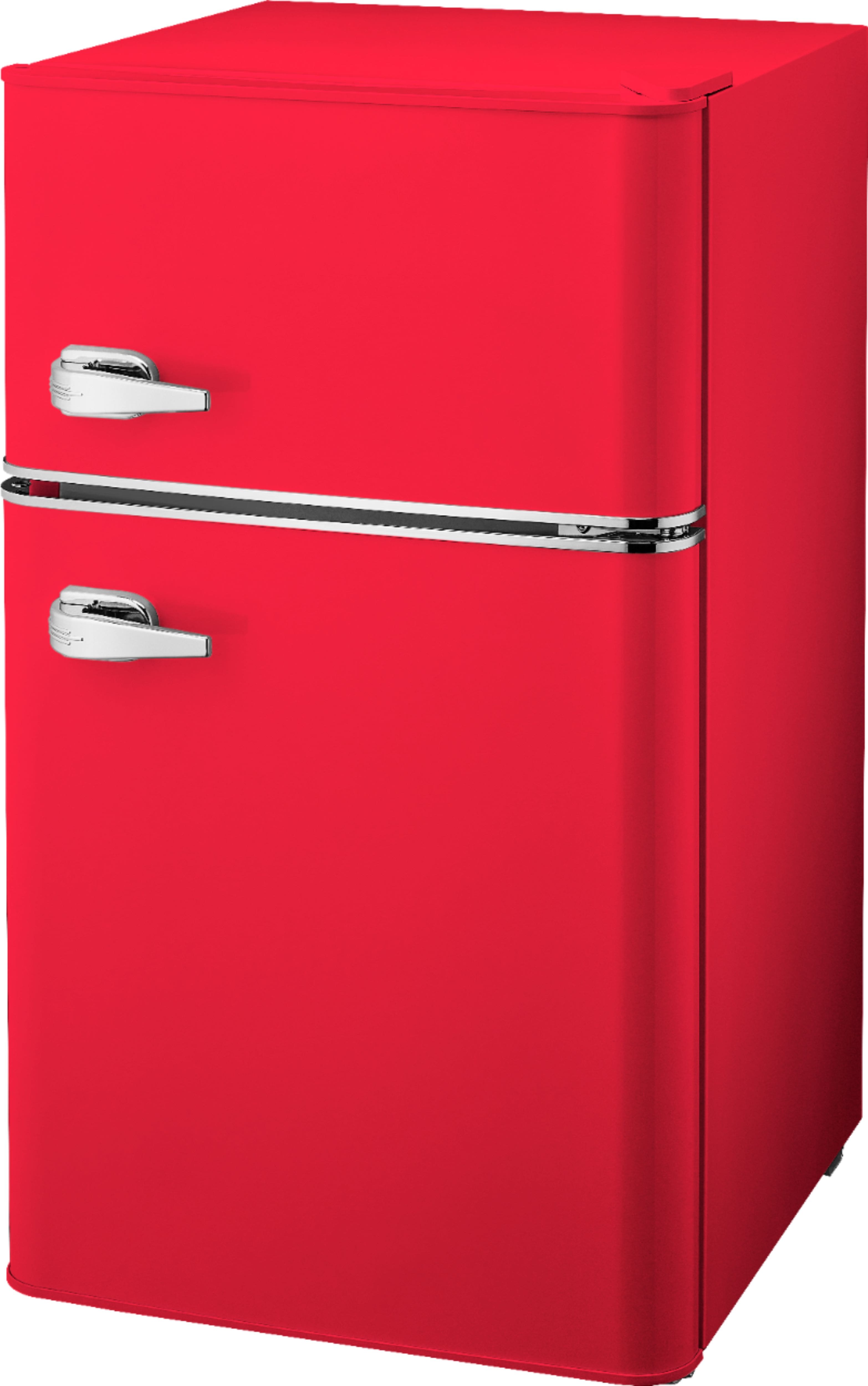 Left. Insignia™ - Retro 3.1 cu. ft. Mini Fridge with Top Freezer and ENERGY STAR Certification - Red.