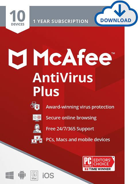 McAfee AntiVirus Plus (10 Device) (1-Year Subscription ...