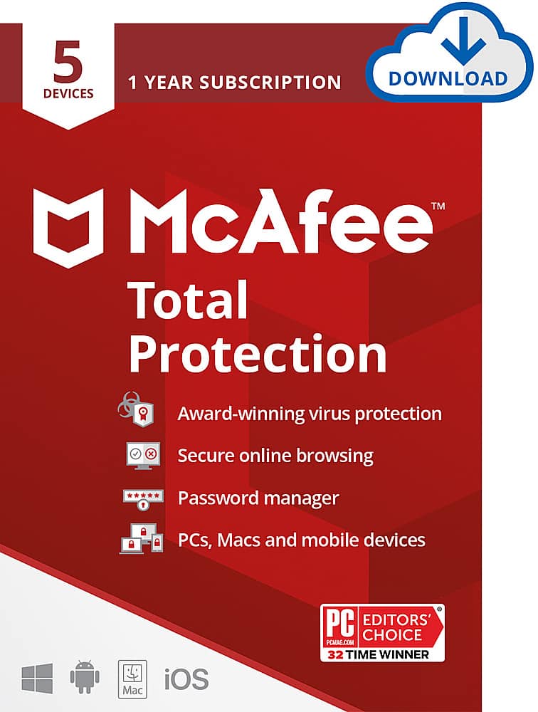 Front. McAfee - Total Protection (5 Device) (1-Year Subscription).