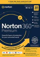Norton - 360 Premium (10 Device) Antivirus Internet Security Software + VPN + Dark Web Monitoring (1 Year Subscription) - Android, Mac OS, Windows, Apple iOS - Front_Zoom