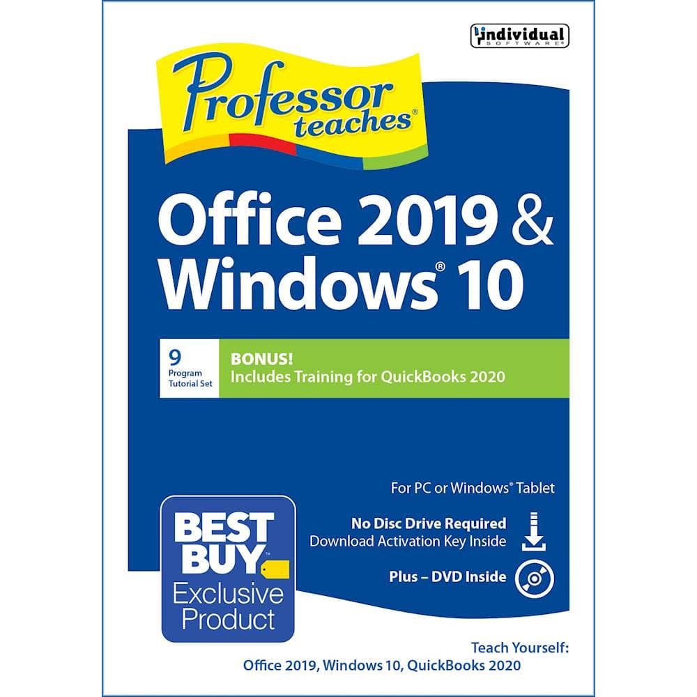 Front. Individual Software - Professor Teaches Office 2019 and Windows 10 Plus QuickBooks 2020.