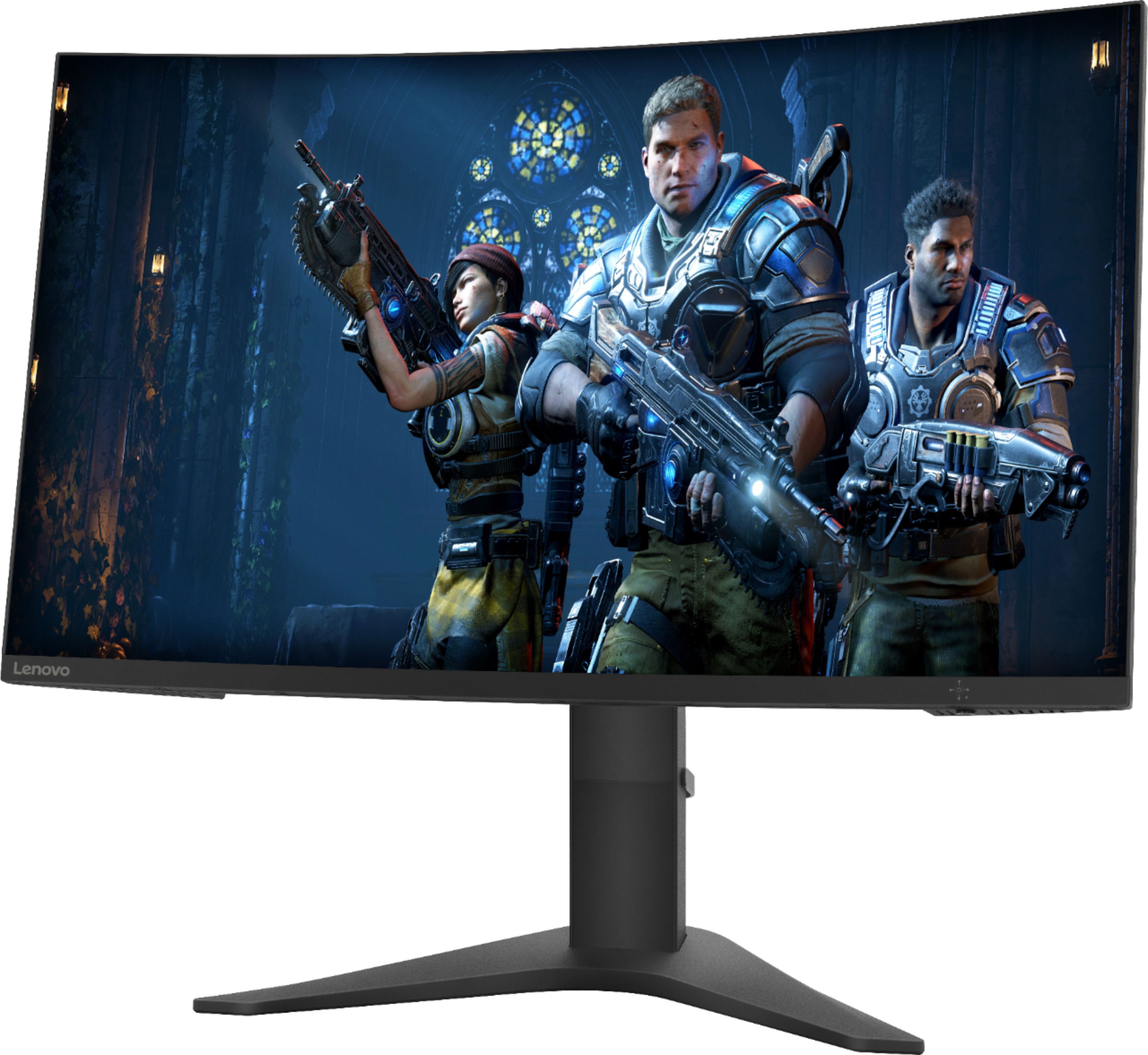 Left View: Lenovo - Geek Squad Certified Refurbished 27" LED Curved FHD FreeSync Monitor - Raven Black