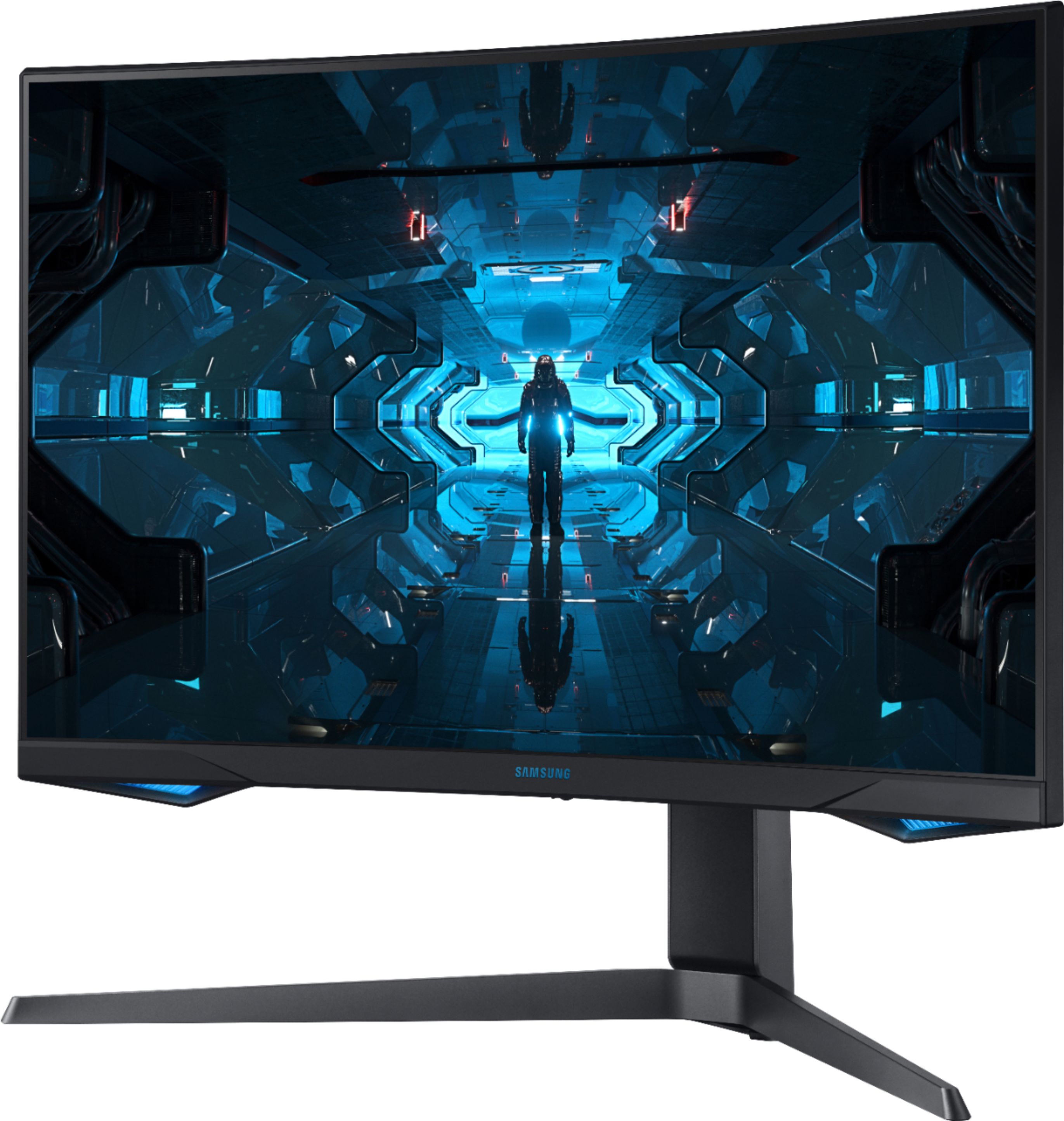Left View: Samsung - Geek Squad Certified Refurbished Odyssey 32" LED Curved QHD FreeSync and G-SYNC Compatible Monitor with HDR - Black