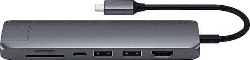 Satechi - USB Type-C Slim 7-in-1 Multiport Adapter with Ethernet - 4K HDMI, Gigabit Ethernet, USB-C PD Charging - Space Gray