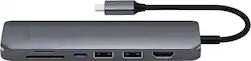 Satechi - Slim Multiport USB-C Hub - Ethernet, 4K HDMI, 60W USB-C PD Charging, 2 USB-A, SD/Micro Card Readers for Mac & Windows - Space Gray - Front_Zoom