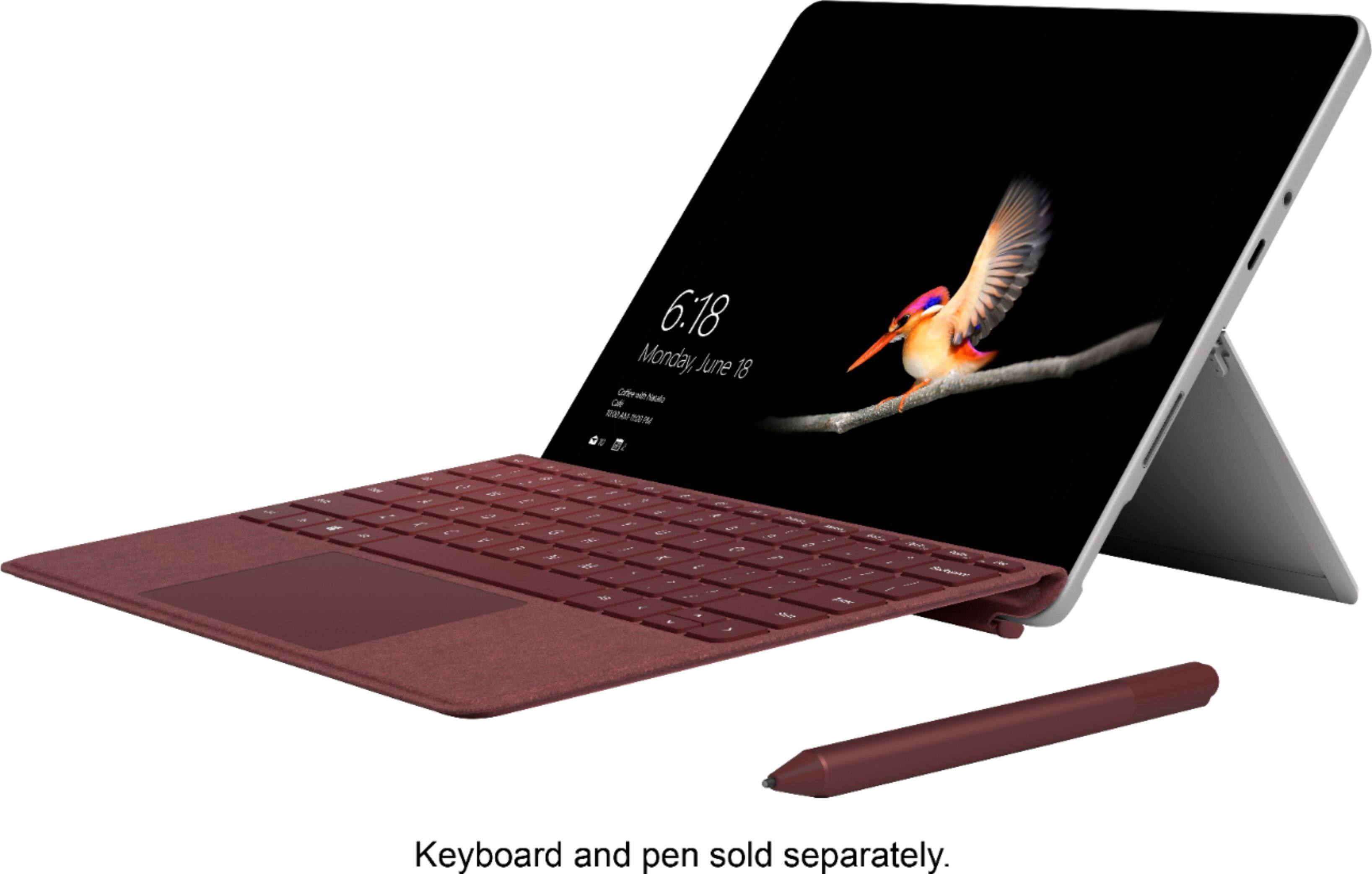 Left. Microsoft - Geek Squad Certified Refurbished Surface Go - 10" Touch-Screen - Intel Pentium - 8GB Memory - 128GB SSD - Wi-Fi + 4G LTE - Silver.