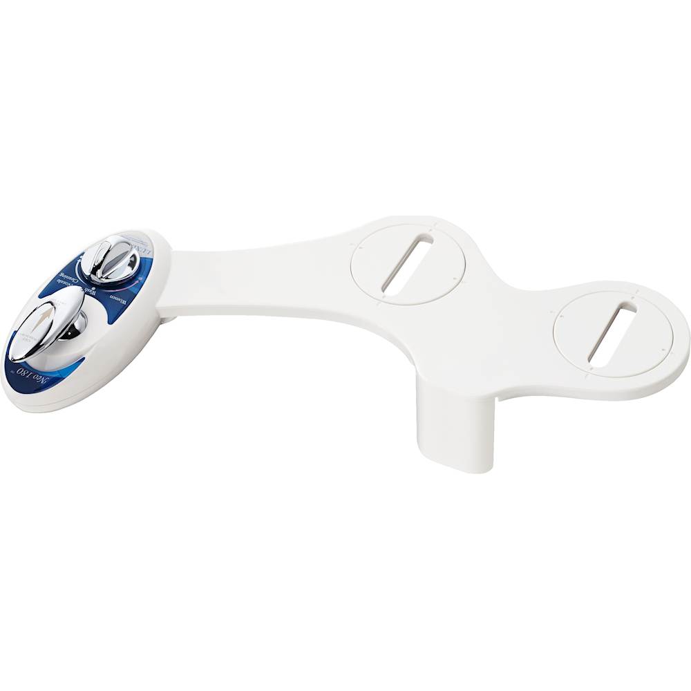 Left View: Luxe - Neo 180 Non-Electric Self-Cleaning Nozzle Universal Fit Bidet Toilet Attachment - Blue/White
