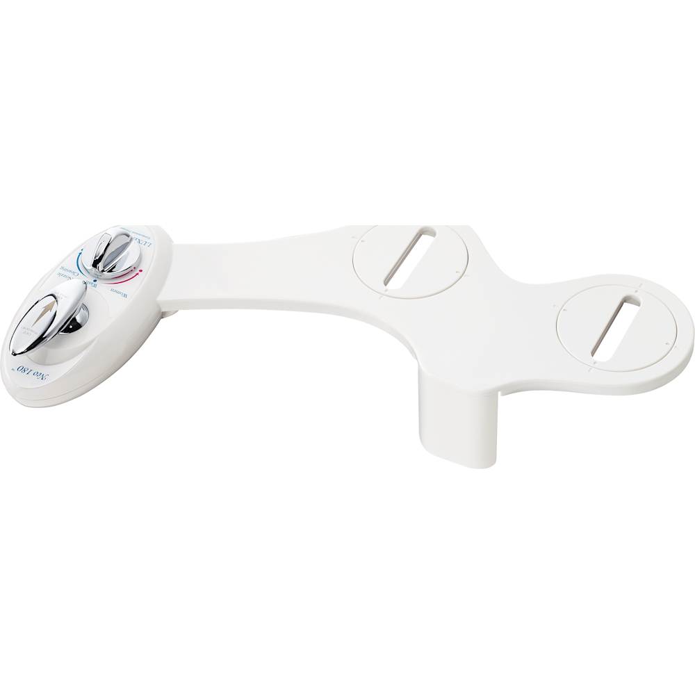 Left View: Luxe - Neo 180 Non-Electric Self-Cleaning Nozzle Universal Fit Bidet Toilet Attachment - White