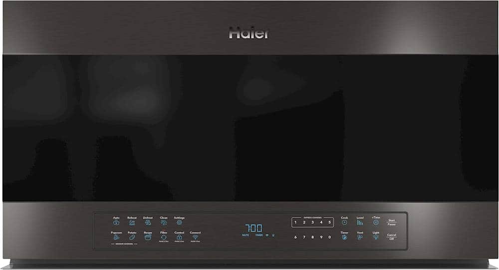 Haier - 1.6 Cu. Ft. Over-the-Range Microwave with Sensor Cooking and Built-In Wi-Fi - Black Stainless Steel - Front_Zoom
