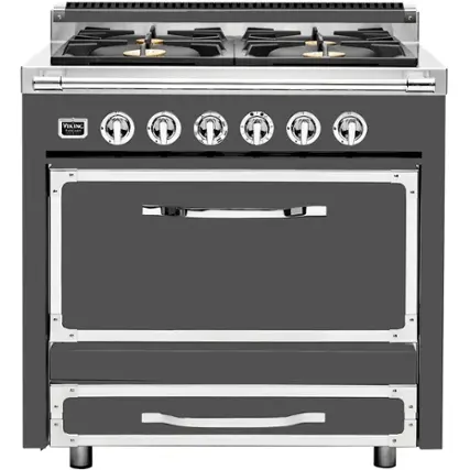 Front. Viking - Tuscany 3.8 Cu. Ft. Freestanding Dual Fuel True Convection Range - Damascus Gray.