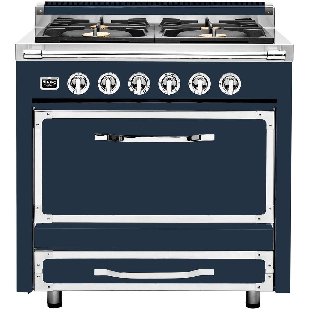 Front. Viking - Tuscany 3.8 Cu. Ft. Freestanding Dual Fuel True Convection Range - Slate Blue.