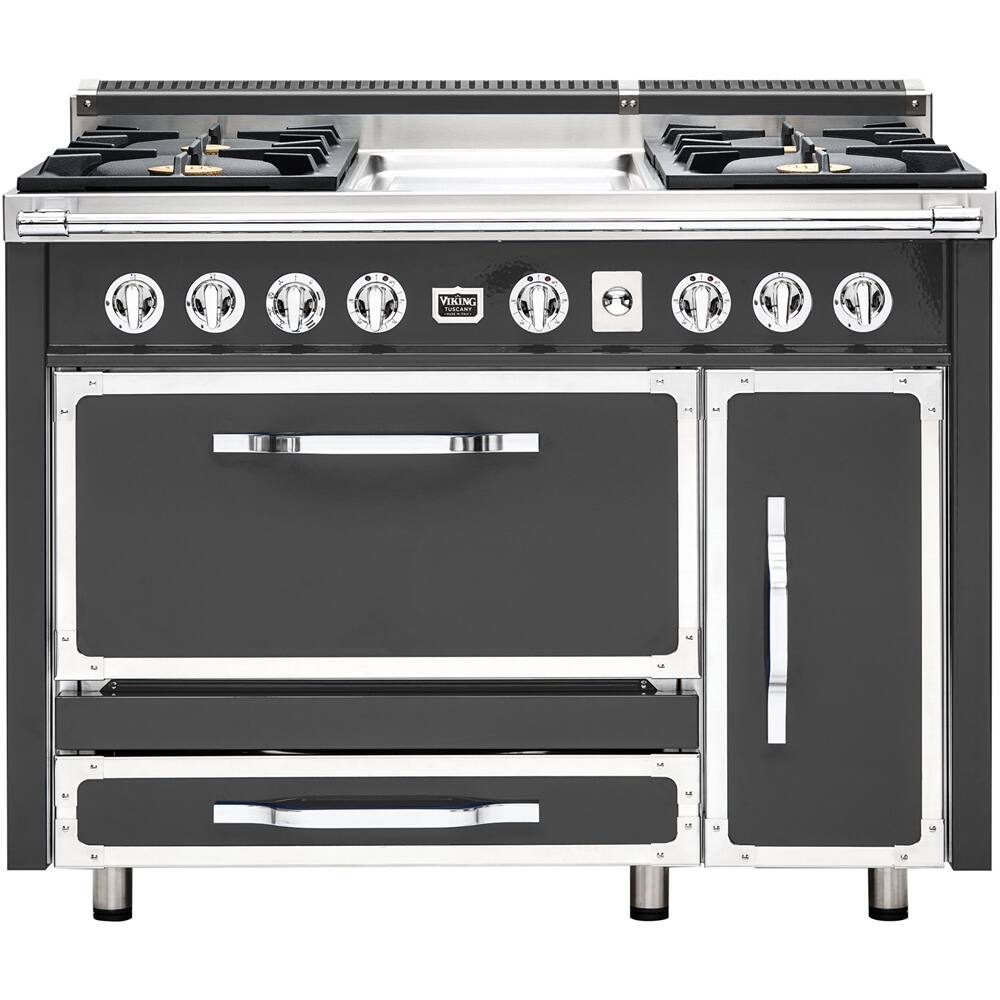 Front. Viking - Tuscany 6.2 Cu. Ft. Freestanding Double Oven Dual Fuel True Convection Range - Damascus Gray.