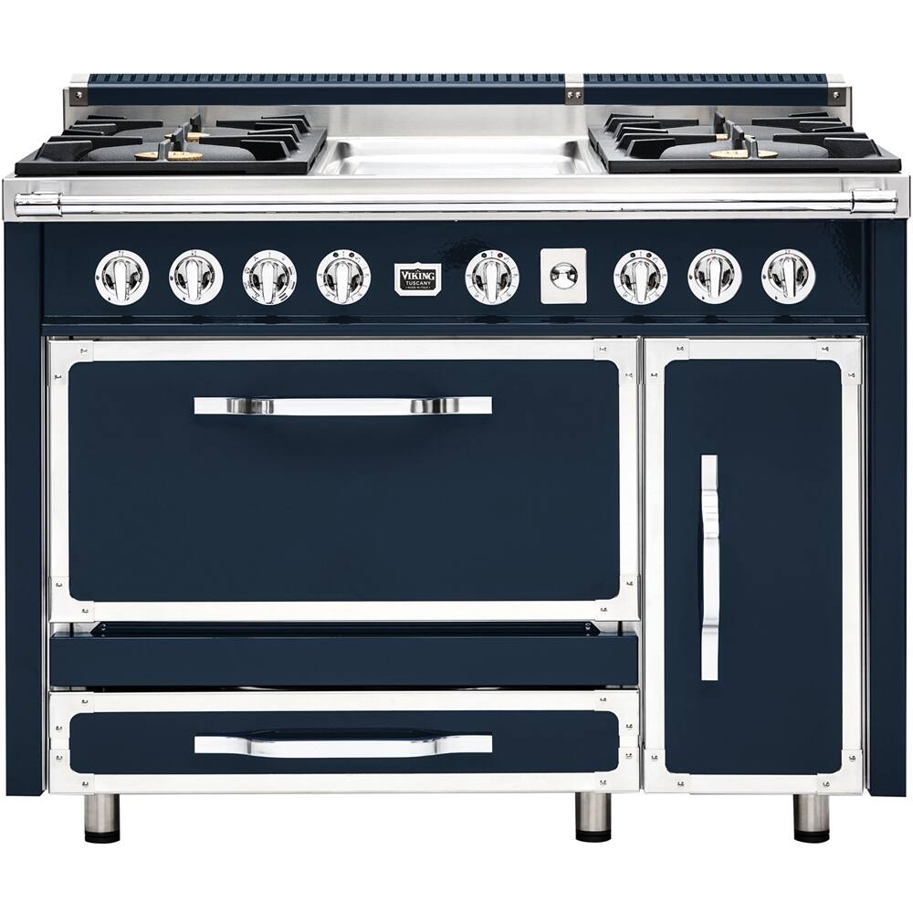 Front. Viking - Tuscany 6.2 Cu. Ft. Freestanding Double Oven Dual Fuel True Convection Range - Slate Blue.