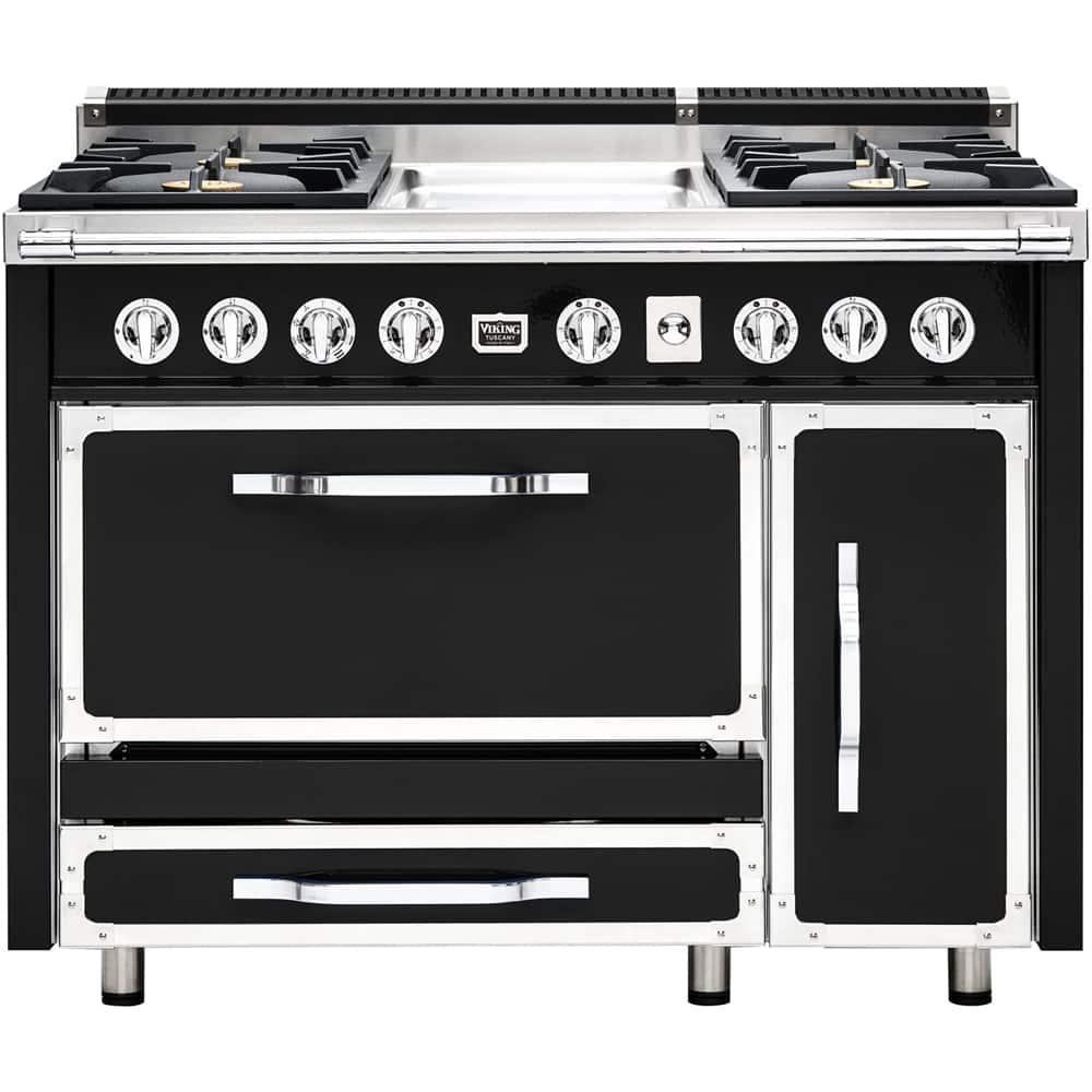 Front. Viking - Tuscany 6.2 Cu. Ft. Freestanding Double Oven Dual Fuel True Convection Range - Cast Black.