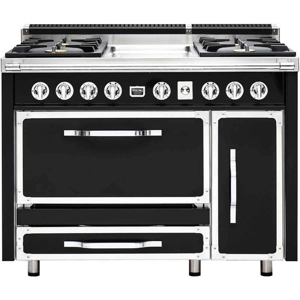 Front. Viking - Tuscany 6.2 Cu. Ft. Freestanding Double Oven Dual Fuel True Convection Range - Cast Black.