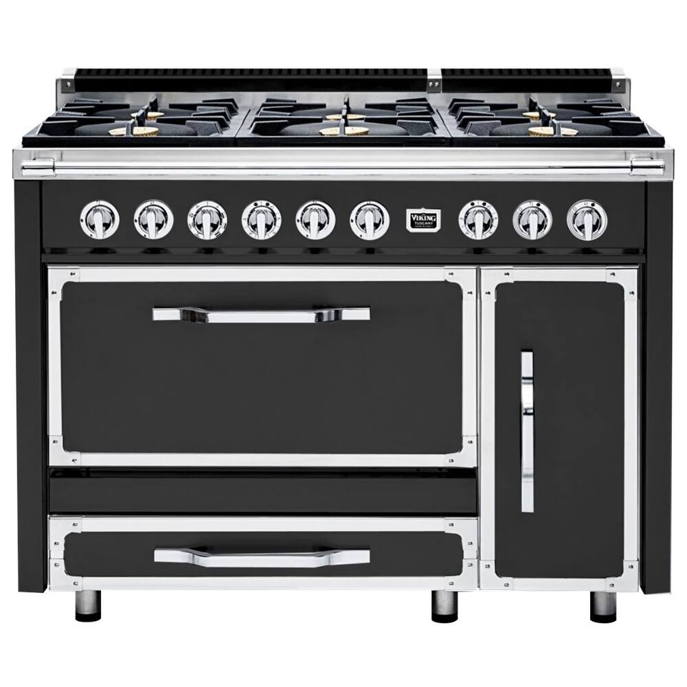 Front. Viking - Tuscany 6.2 Cu. Ft. Freestanding Double Oven Dual Fuel True Convection Range - Cast Black.