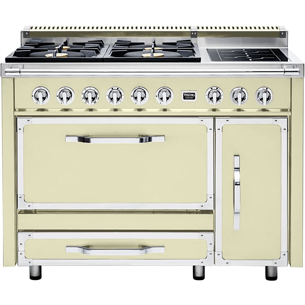 Front. Viking - Tuscany 6.2 Cu. Ft. Freestanding Double Oven Dual Fuel True Convection Range - Vanilla Cream.
