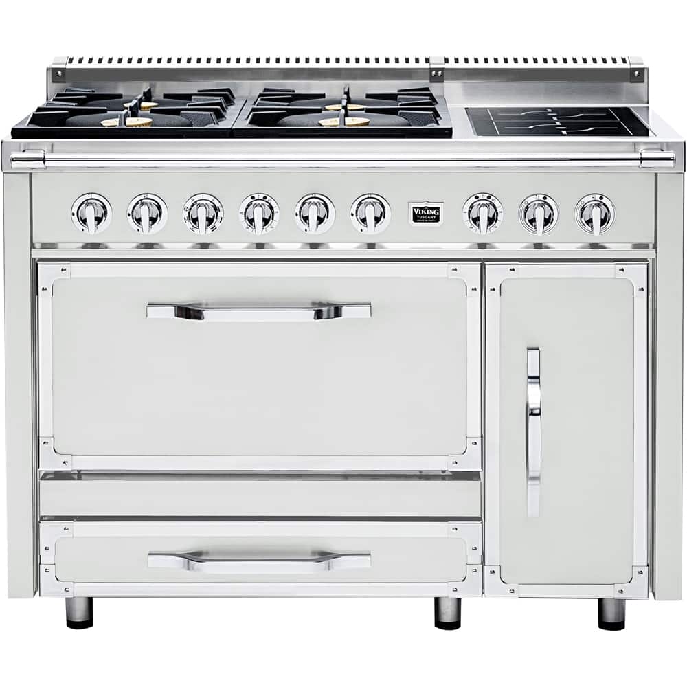 Viking – Tuscany 6.2 Cu. Ft. Freestanding Double Oven Dual Fuel True Convection Range – Frost White