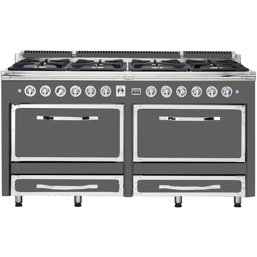 Front. Viking - Tuscany 7.6 Cu. Ft. Freestanding Dual Fuel Convection Range - Damascus Gray.