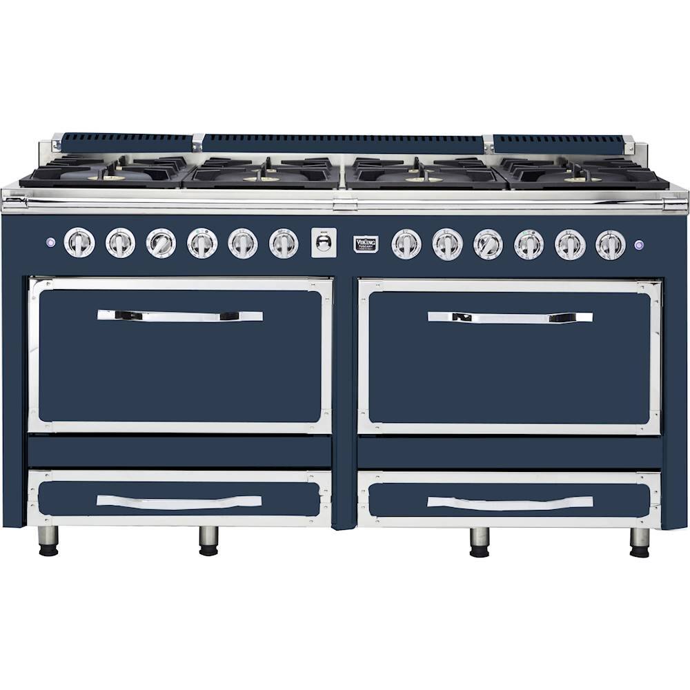 Front. Viking - Tuscany 7.6 Cu. Ft. Freestanding Dual Fuel Convection Range - Slate Blue.