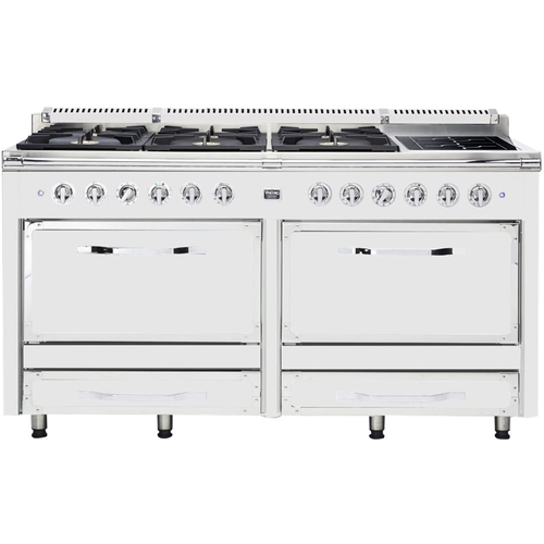 Viking - Tuscany 7.6 Cu. Ft. Freestanding Double Oven Dual Fuel True Convection Range - Frost White