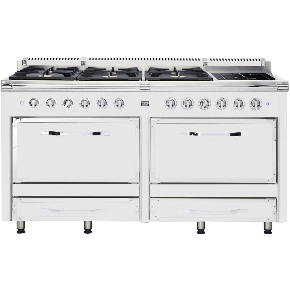 Front. Viking - Tuscany 7.6 Cu. Ft. Freestanding Dual Fuel Convection Range - Frost White.
