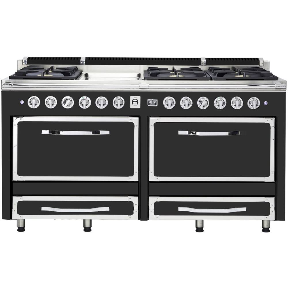 Front. Viking - Tuscany 7.6 Cu. Ft. Freestanding Dual Fuel Convection Range - Cast Black.