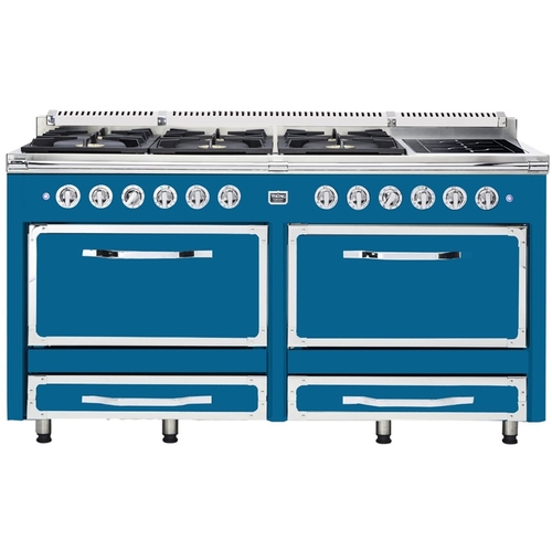Viking - Tuscany 7.6 Cu. Ft. Freestanding Double Oven Dual Fuel True Convection Range - Alluvial Blue